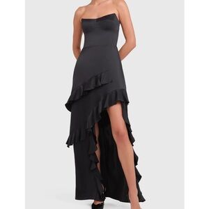 Amanda Uprichard Black Strapless Asymmetrical Gown